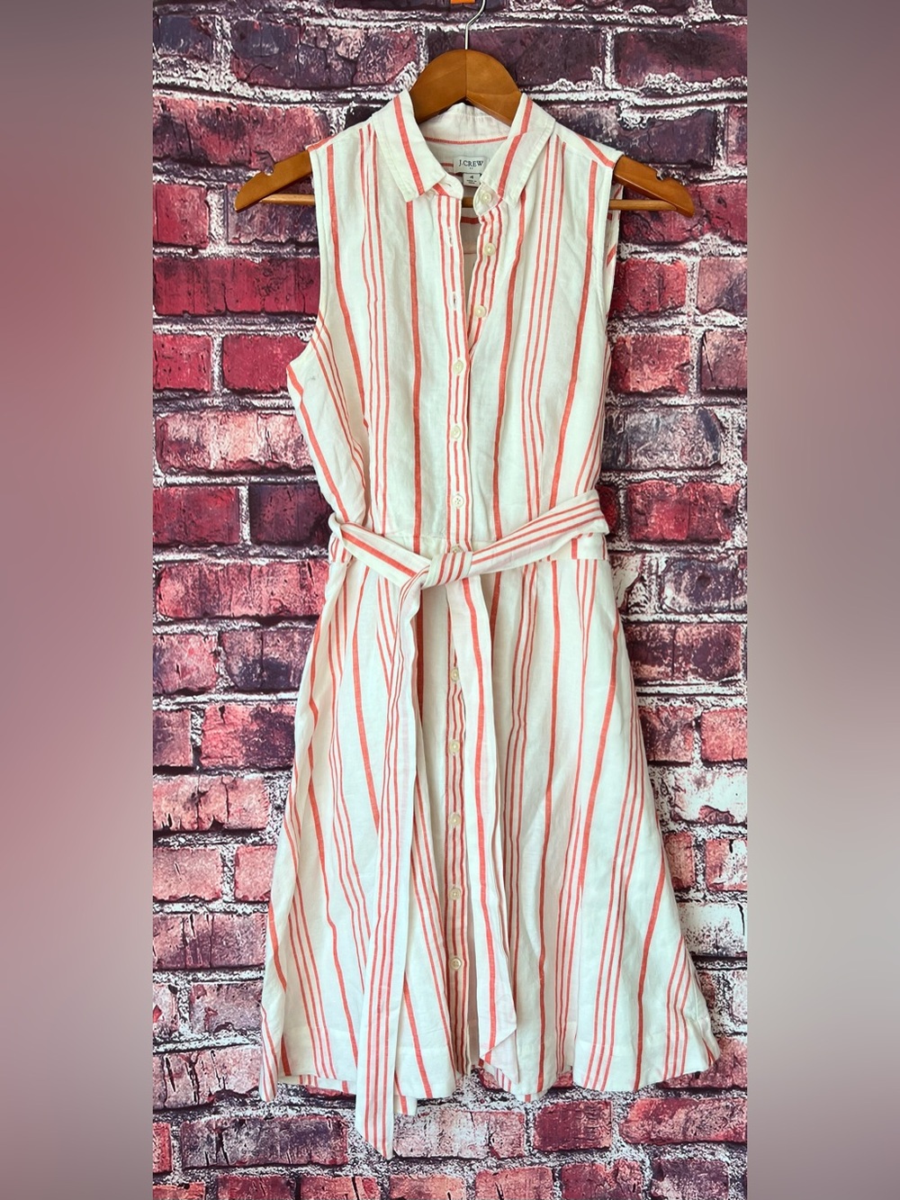 J.Crew Striped Sleeveless Tie-Waist Linen-Blend Shirt Dress